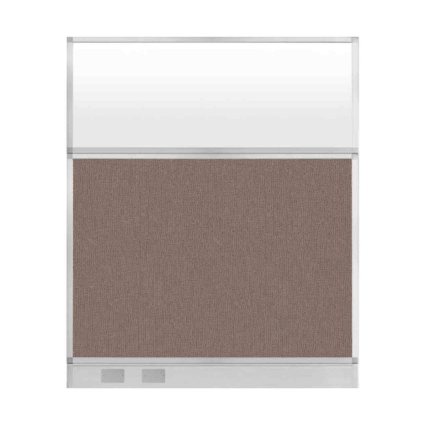 Hush Panel Configurable Cubicle Partition 5' x 6' Latte Fabric Frosted Window w/ Cable Channel